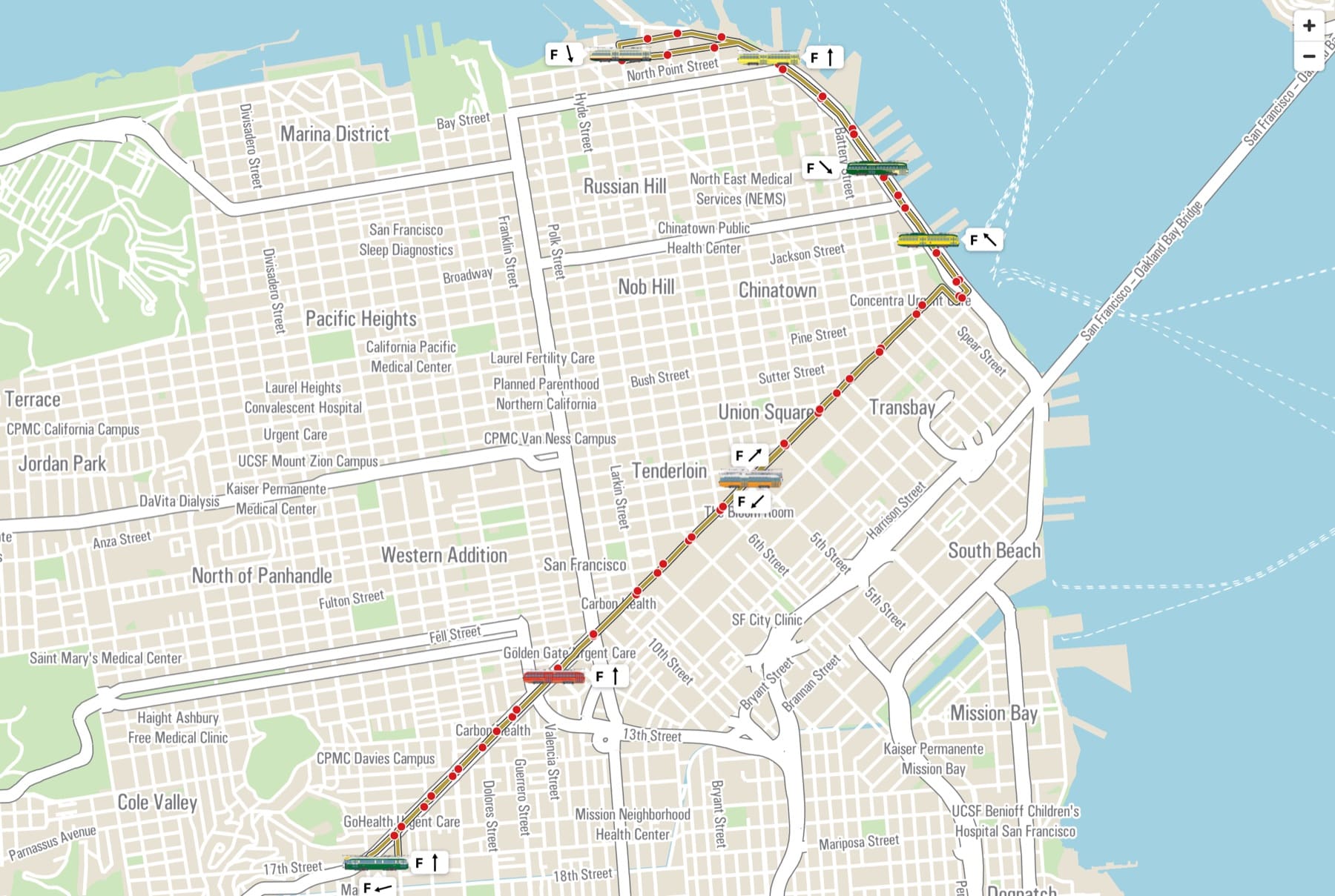 An agency web page with an embedded live map showing vehicle positions along a route