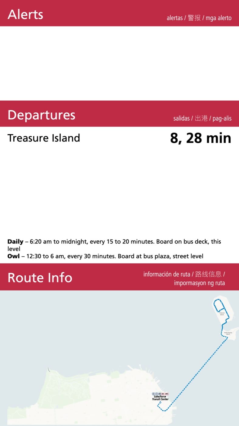 The lower section of a platform pylon display, showing route information